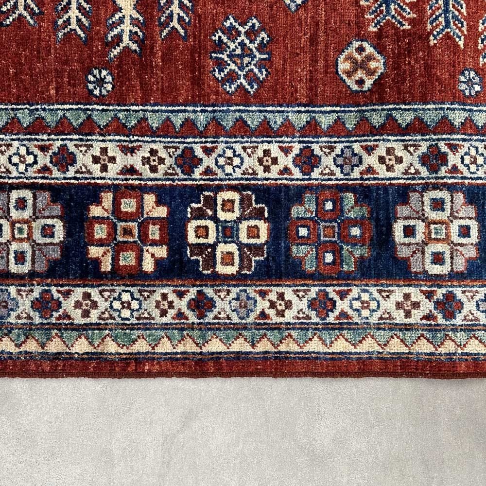 El Dokuma Bordo Afgan Kabile Yün Halı (155x210 cm) - Görsel 4