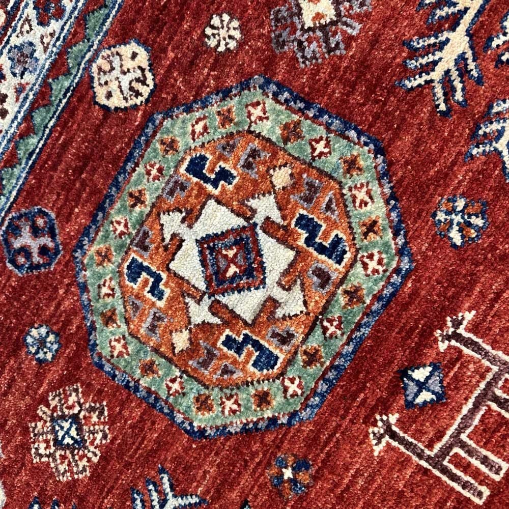 El Dokuma Bordo Afgan Kabile Yün Halı (155x210 cm) - Görsel 9