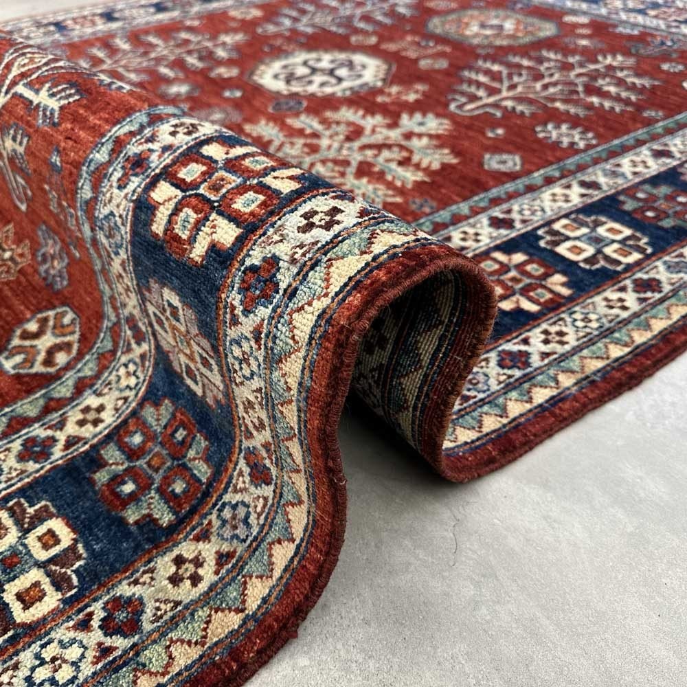 El Dokuma Bordo Afgan Kabile Yün Halı (155x210 cm) - Görsel 3