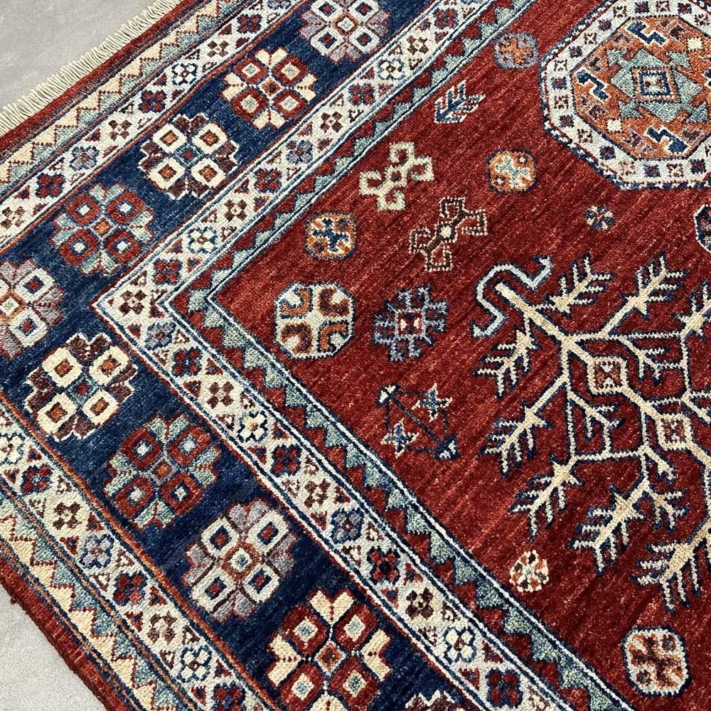 El Dokuma Bordo Afgan Kabile Yün Halı (155x210 cm) - Görsel 8