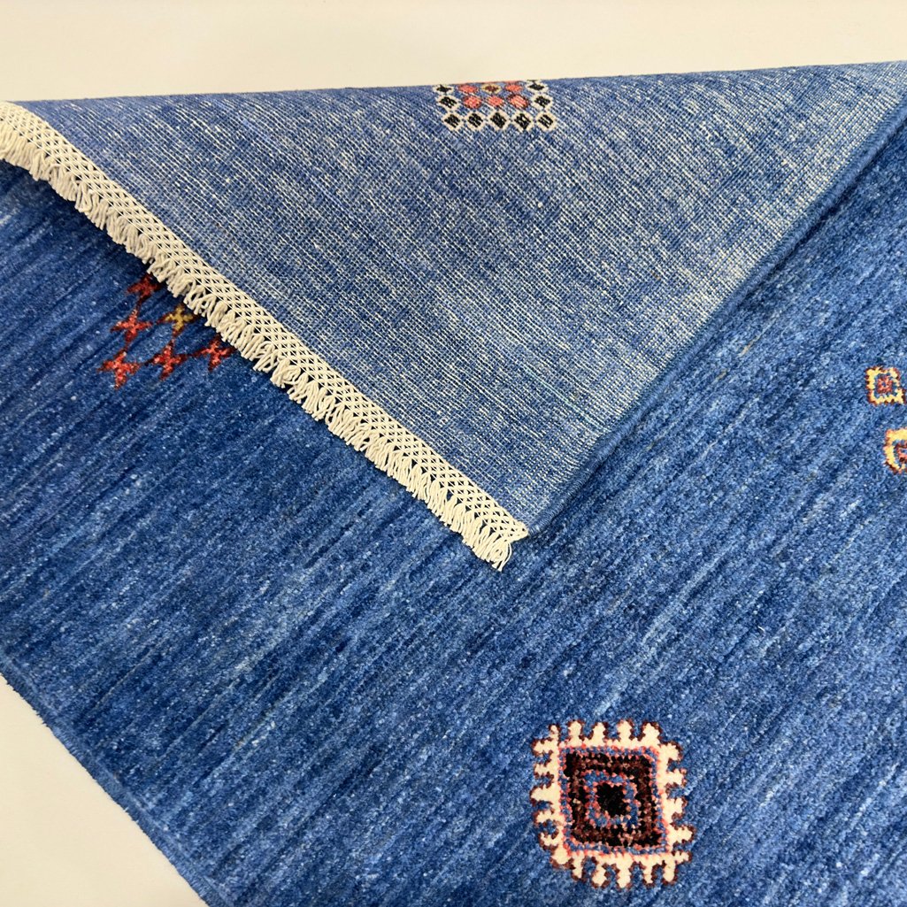 El Dokuma Mavi Modern Yün Yolluk Halı (85x310 cm) - Görsel 4