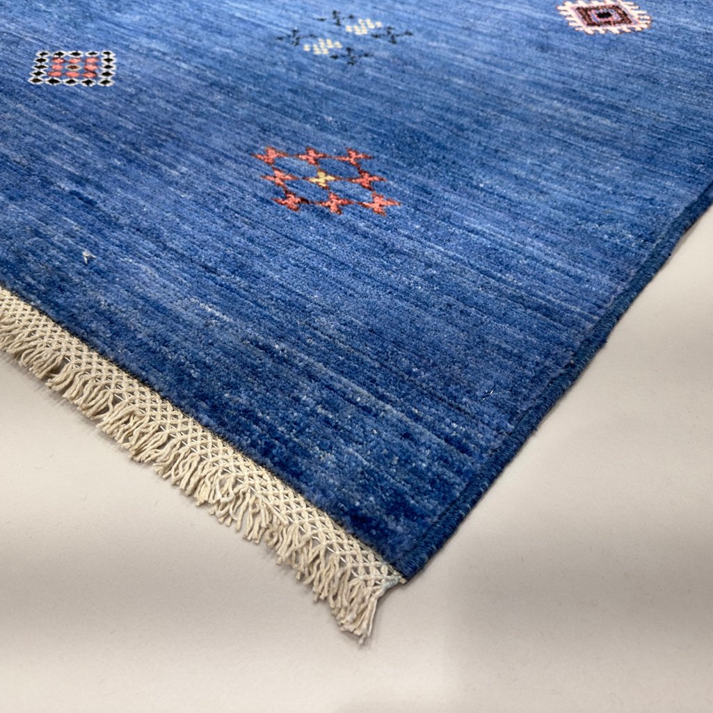 El Dokuma Mavi Modern Yün Yolluk Halı (85x310 cm) - Görsel 7
