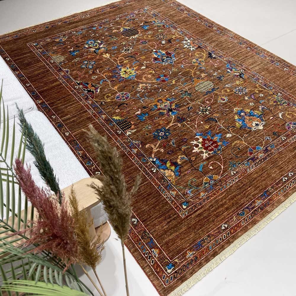 El Dokuma Afgan Sultani Kahverengi Yün Halı (180x240 cm) - Görsel 2