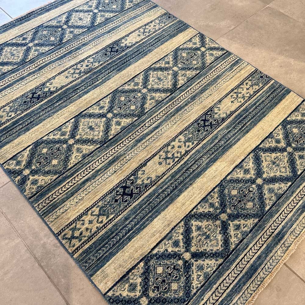 El Dokuma Mavi Horcin Kabile Yün Halı (120x180 cm) - Görsel 6