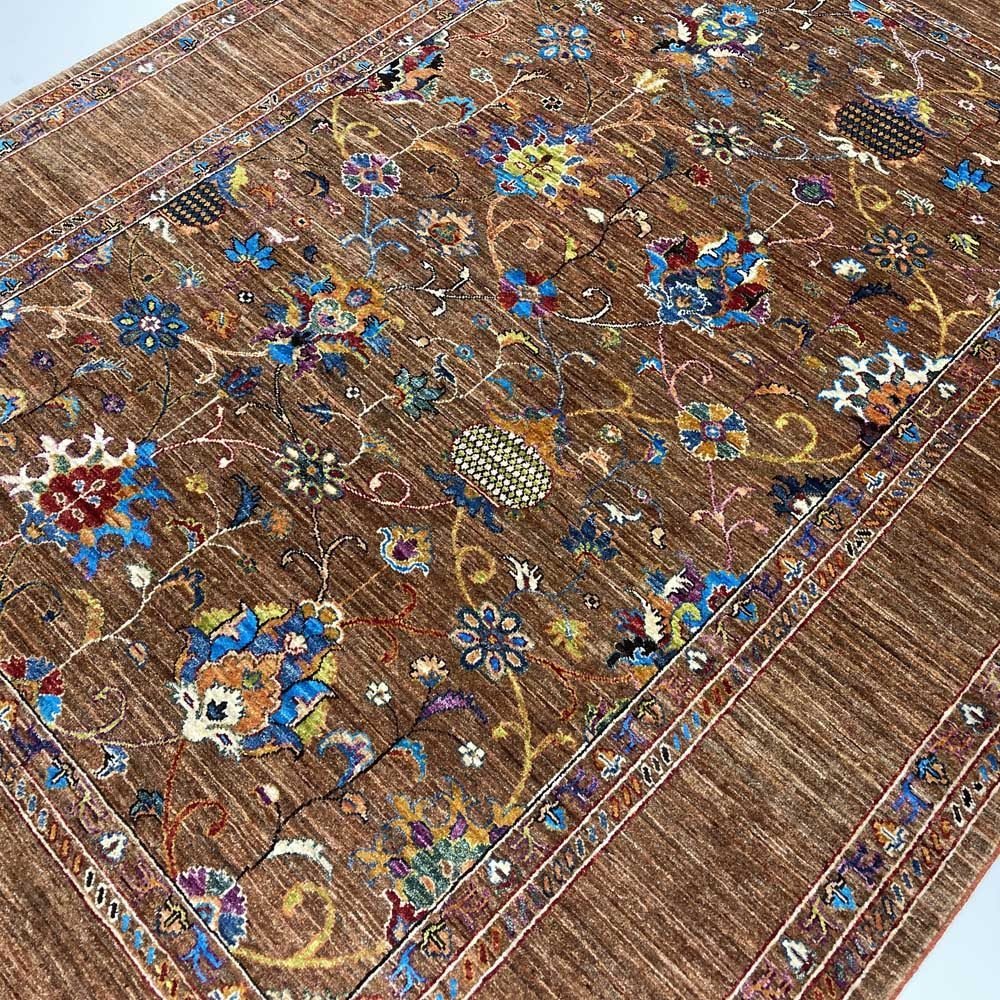 El Dokuma Afgan Sultani Kahverengi Yün Halı (180x240 cm) - Görsel 5