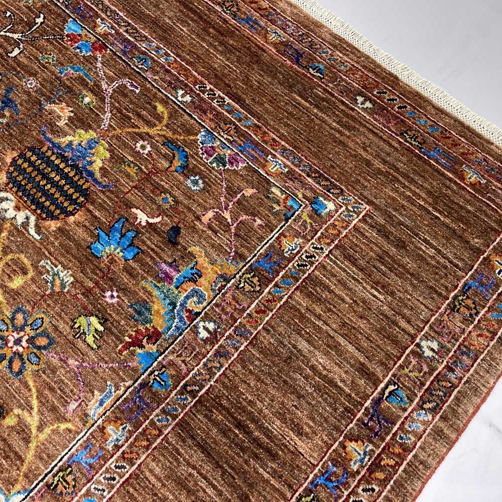 El Dokuma Afgan Sultani Kahverengi Yün Halı (180x240 cm) - Görsel 10