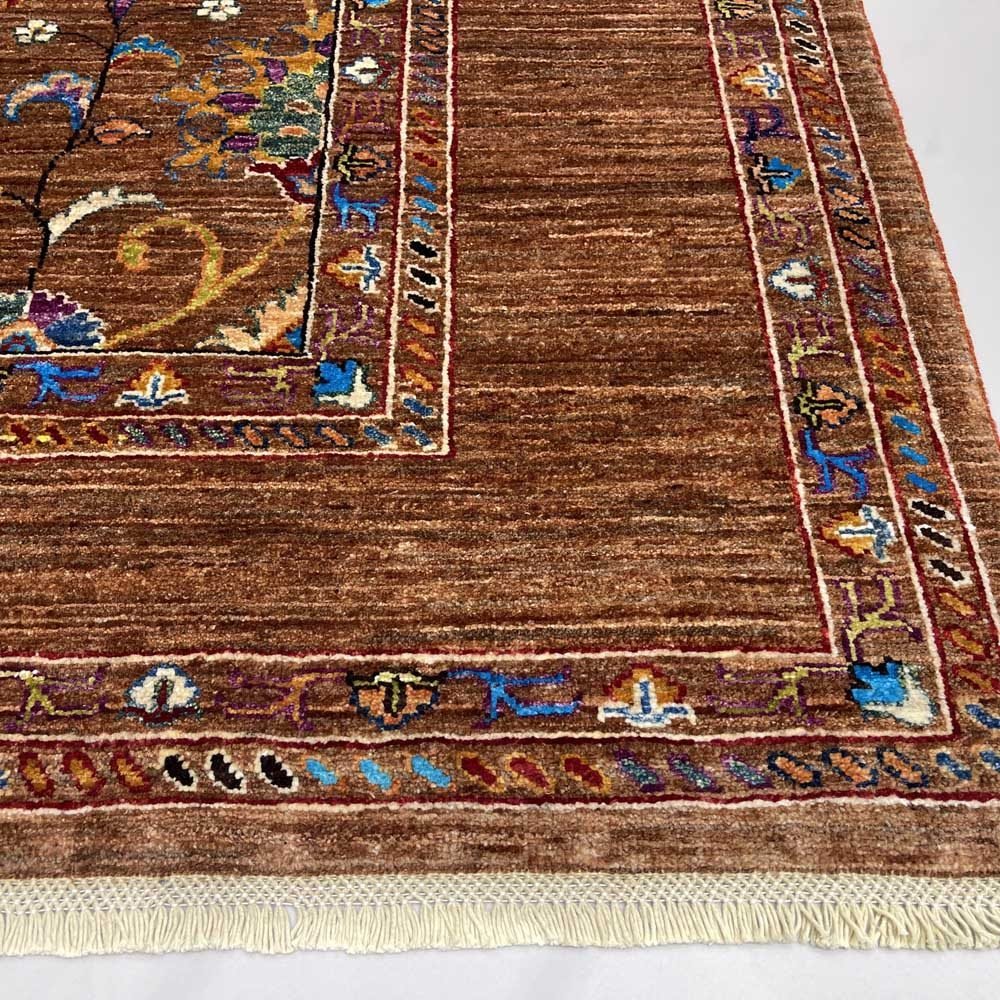 El Dokuma Afgan Sultani Kahverengi Yün Halı (180x240 cm) - Görsel 6