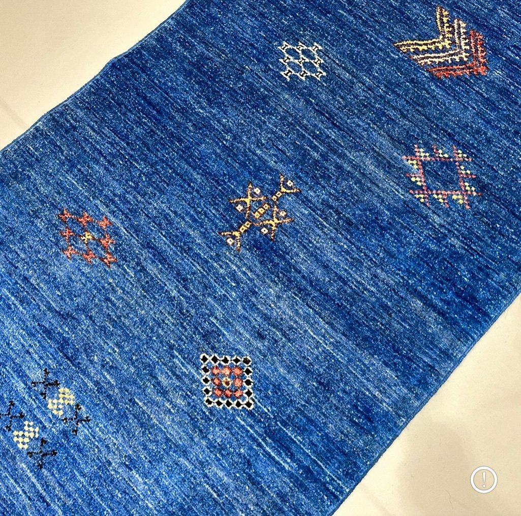 El Dokuma Mavi Modern Yün Yolluk Halı (85x310 cm) - Görsel 3