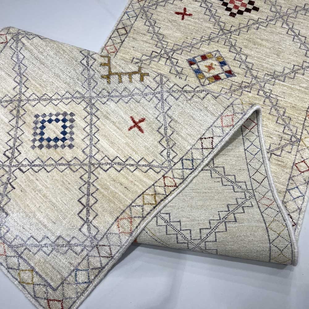 El Dokuma Krem Modern Yün Yolluk Halı (75x250 cm) - Görsel 4