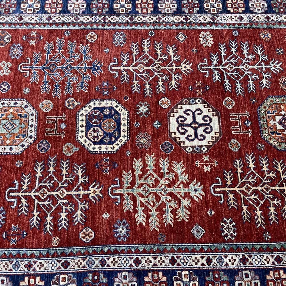 El Dokuma Bordo Afgan Kabile Yün Halı (155x210 cm) - Görsel 5