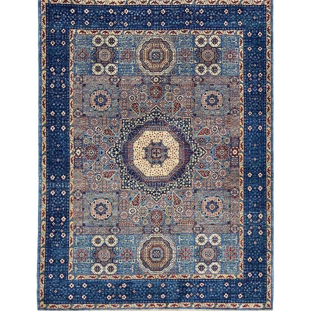 El Dokuma Mavi Memlük Yün Halı (250x310 cm)