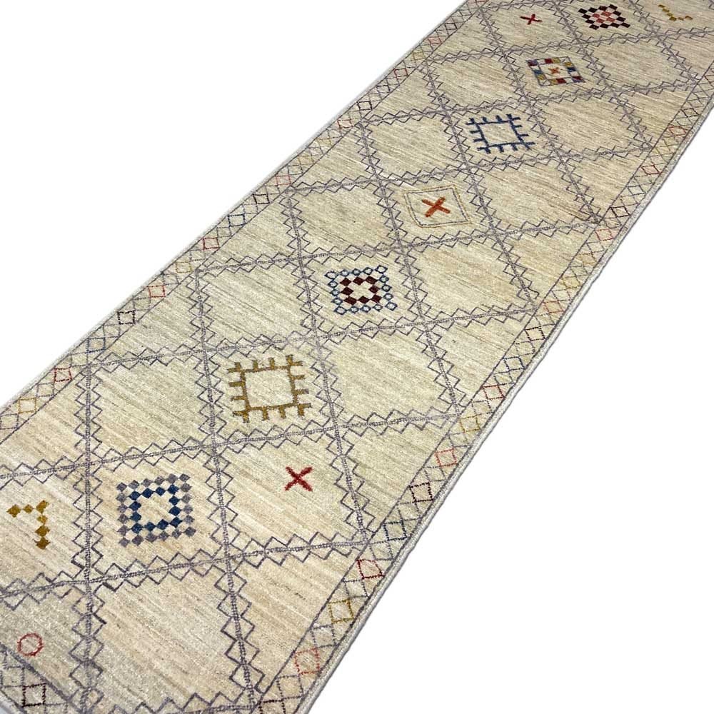 El Dokuma Krem Modern Yün Yolluk Halı (75x250 cm) - Görsel 3