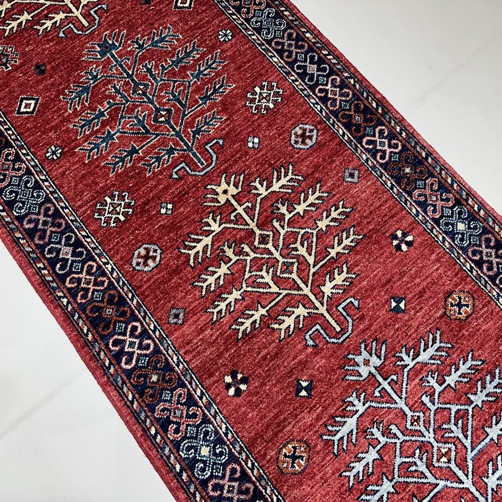 El Dokuma Kırmızı Afgan Kabile Yün Yolluk Halı (85x405 cm) - Görsel 6