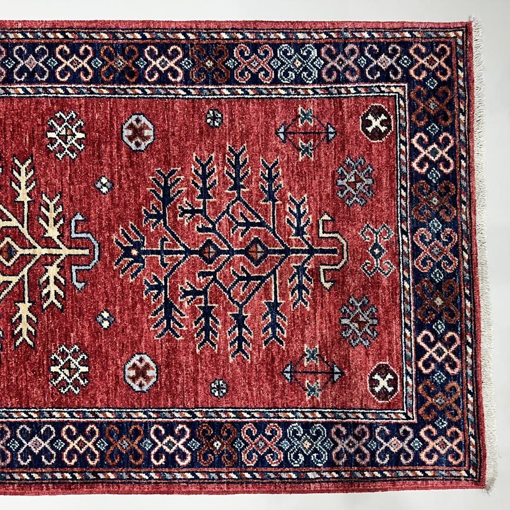 El Dokuma Kırmızı Afgan Kabile Yün Yolluk Halı (85x405 cm) - Görsel 4