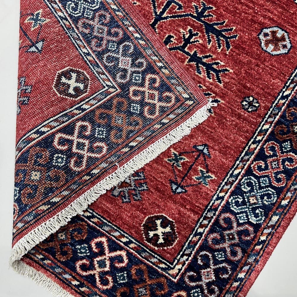 El Dokuma Kırmızı Afgan Kabile Yün Yolluk Halı (85x405 cm) - Görsel 7