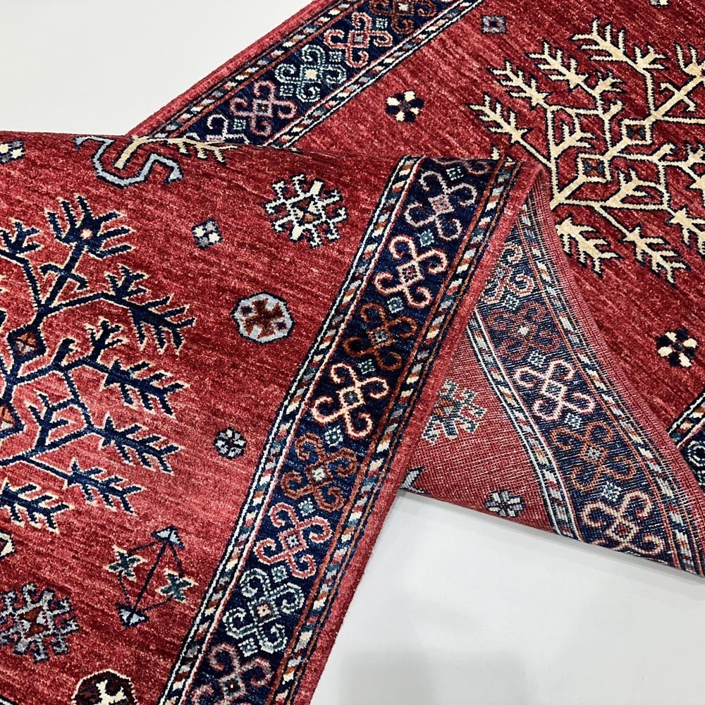 El Dokuma Kırmızı Afgan Kabile Yün Yolluk Halı (85x405 cm) - Görsel 9