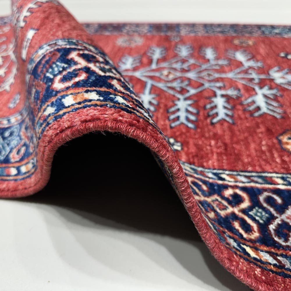 El Dokuma Kırmızı Afgan Kabile Yün Yolluk Halı (85x405 cm) - Görsel 3