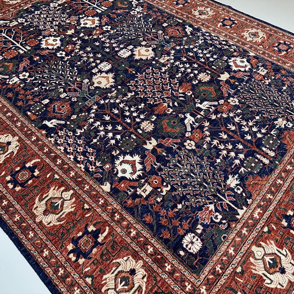 El Dokuma Lacivert İran Heris Yün Halı (265x360 cm) - Görsel 3