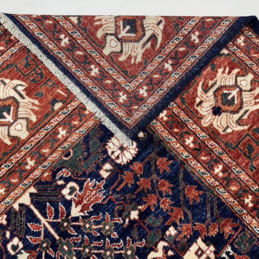 El Dokuma Lacivert İran Heris Yün Halı (265x360 cm) - Görsel 6