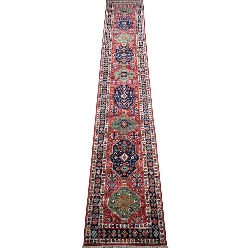El Dokuma Afgan Kabile Yün Yolluk Halı (80x500 cm)