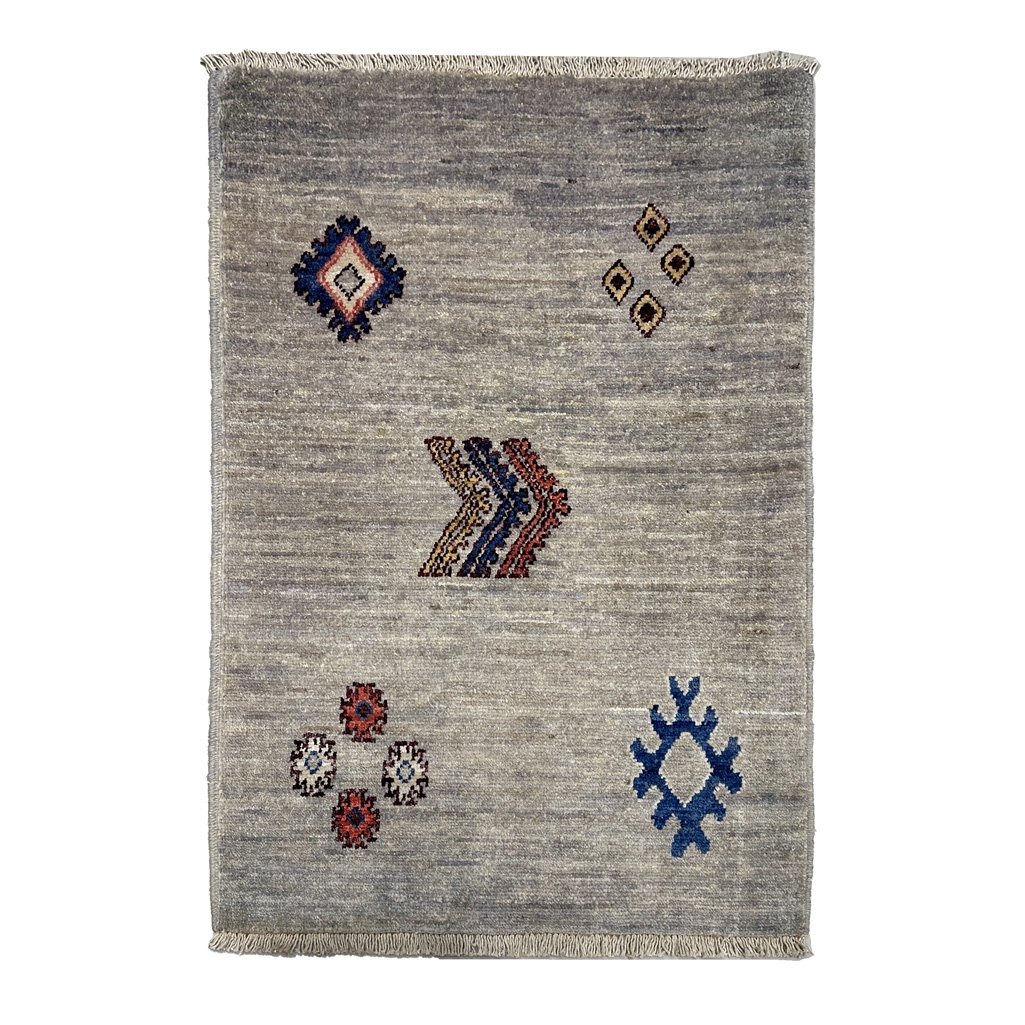 El Dokuma Gri Modern Yün Halı (60x90 cm)