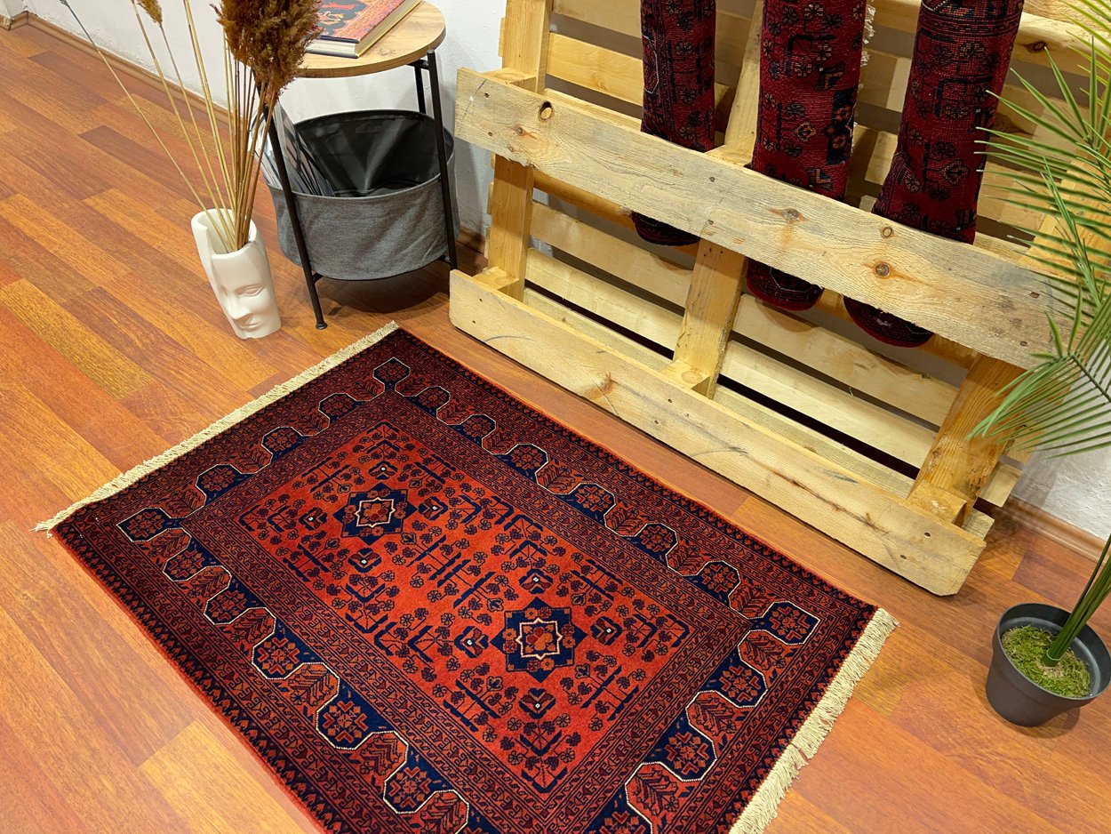 El Dokuma Afgan Bilicik İnce Dokuma Yün Halı (80x120 cm) - Görsel 2