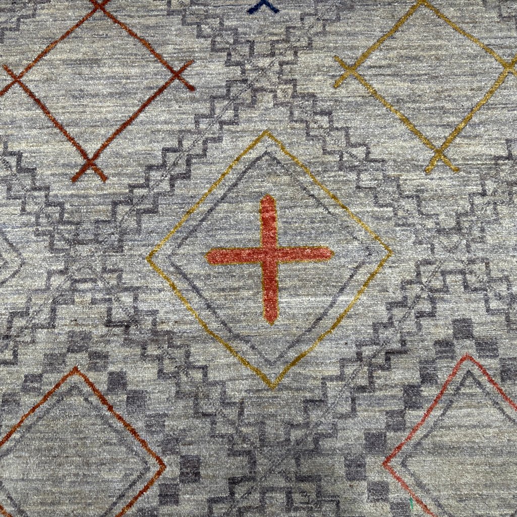 El Dokuma Gri Afgan Modern Yün Halı (275x400 cm) - Görsel 2