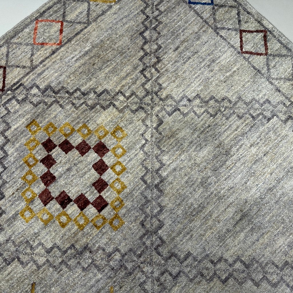 El Dokuma Gri Afgan Modern Yün Halı (275x400 cm) - Görsel 8