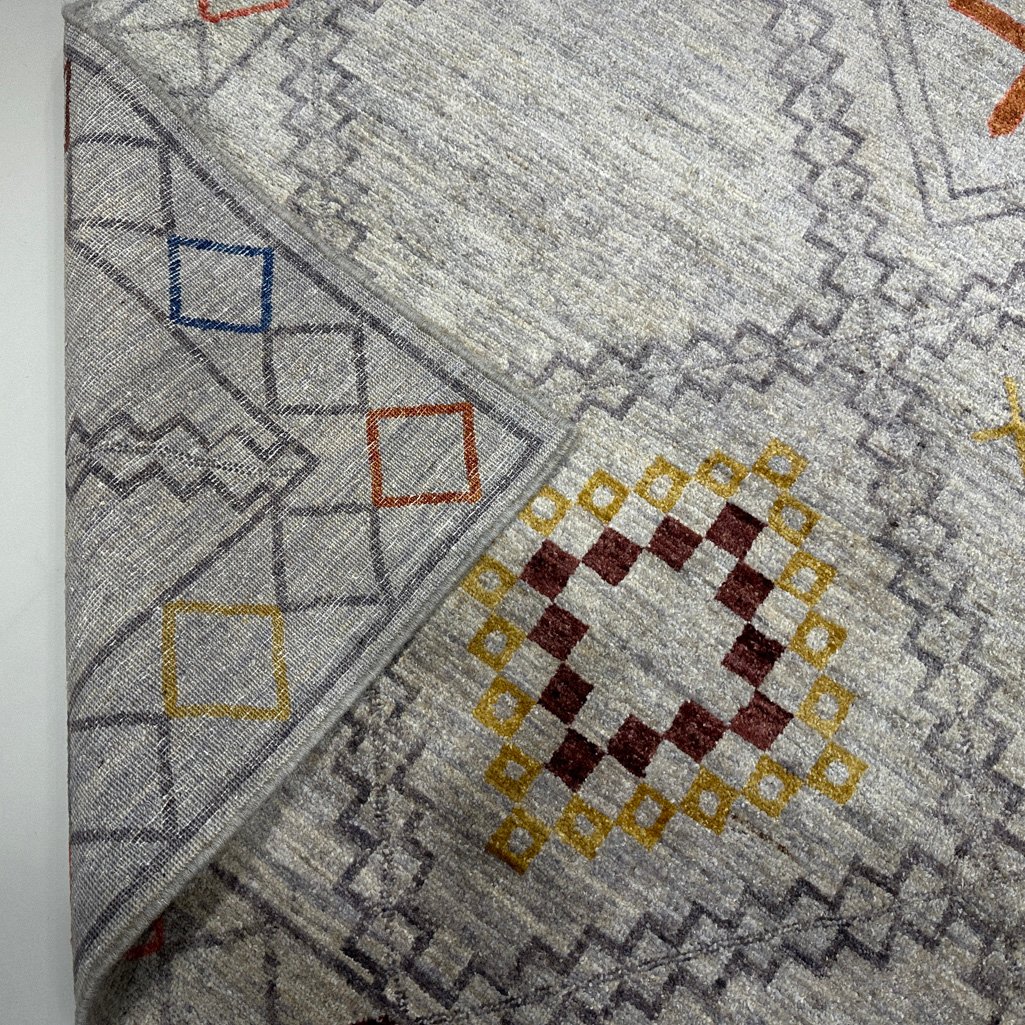 El Dokuma Gri Afgan Modern Yün Halı (275x400 cm) - Görsel 6