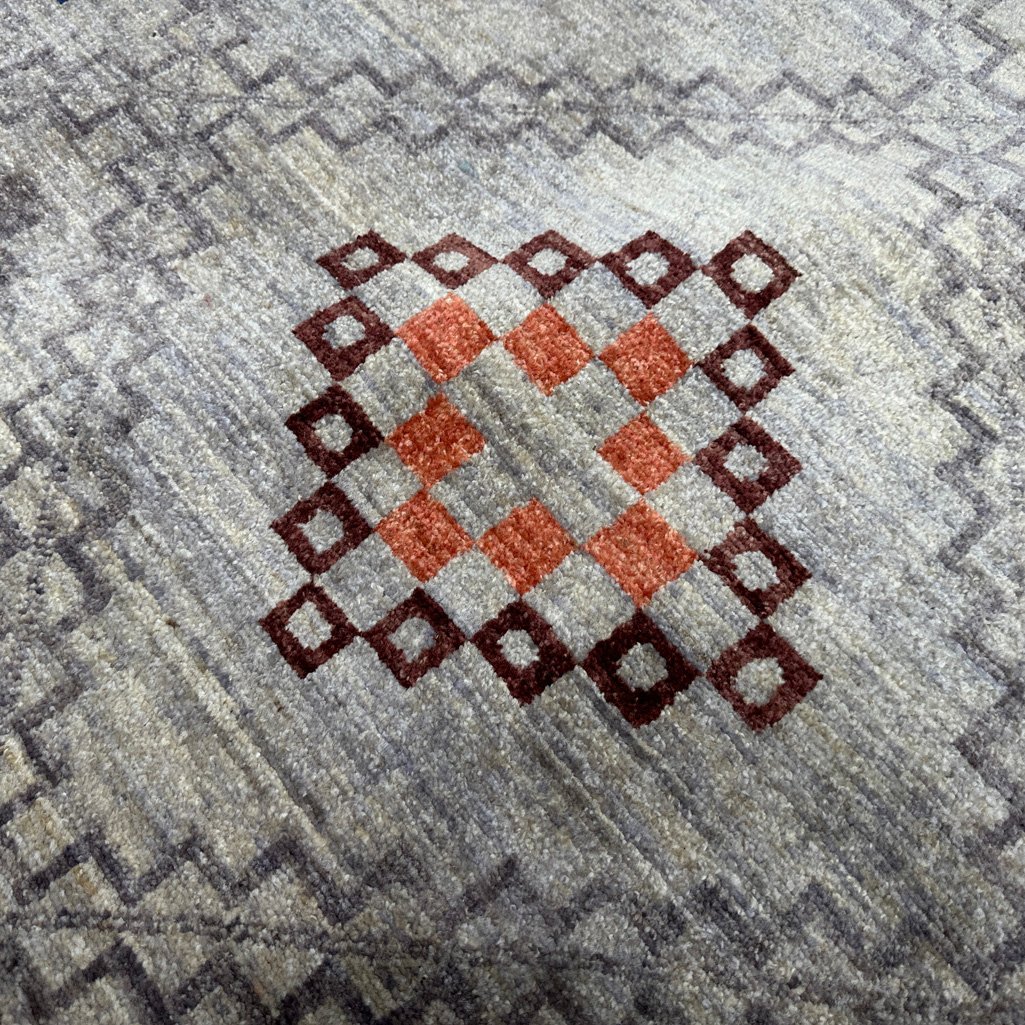 El Dokuma Gri Afgan Modern Yün Halı (275x400 cm) - Görsel 9