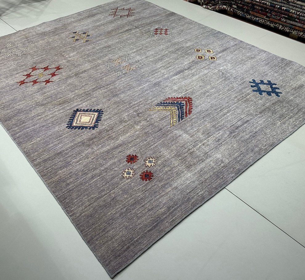 El Dokuma Gri Afgan Modern Yün Halı (240x300 cm) - Görsel 7