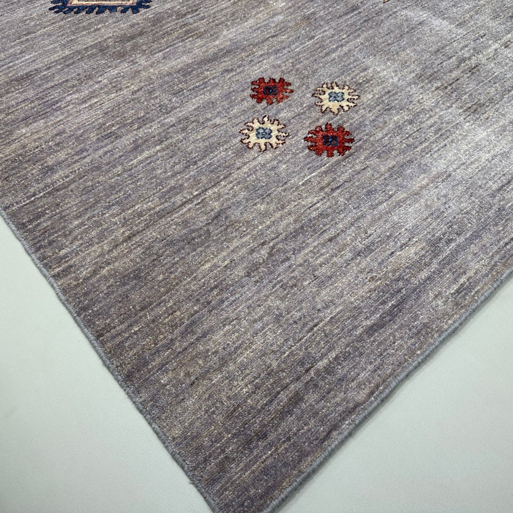 El Dokuma Gri Afgan Modern Yün Halı (240x300 cm) - Görsel 2