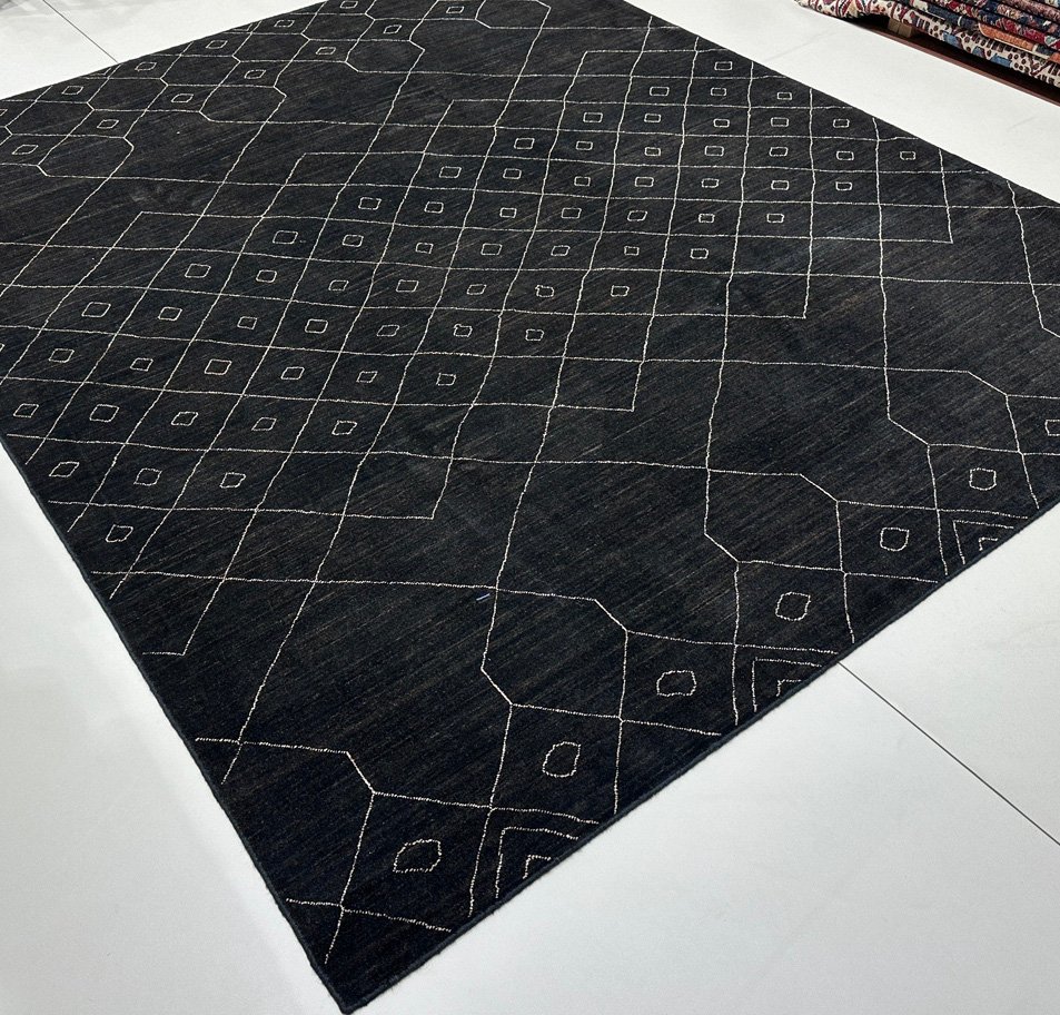 El Dokuma Siyah İskandinav Yün Halı (250x300 cm) - Görsel 4