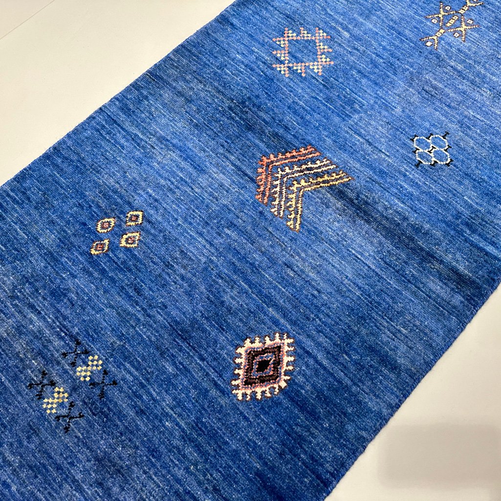 El Dokuma Mavi Modern Yün Yolluk Halı (80x420 cm) - Görsel 3