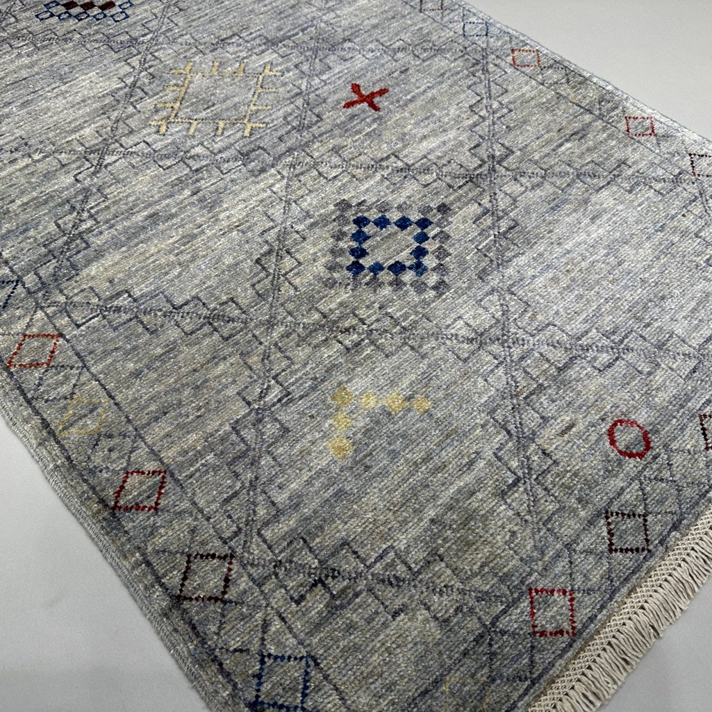 El Dokuma Gri Modern Yün Yolluk Halı (75x250 cm) - Görsel 7