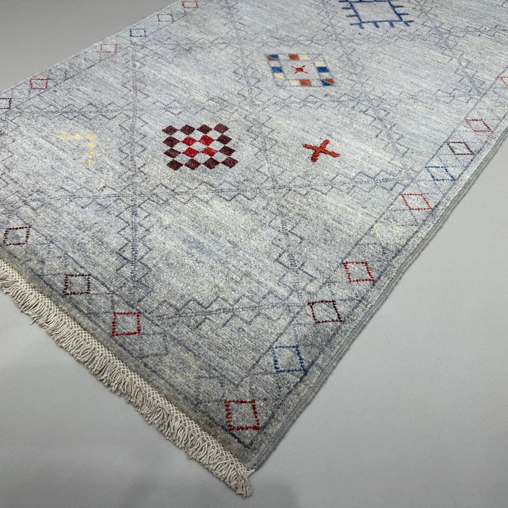 El Dokuma Gri Modern Yün Yolluk Halı (75x250 cm) - Görsel 5