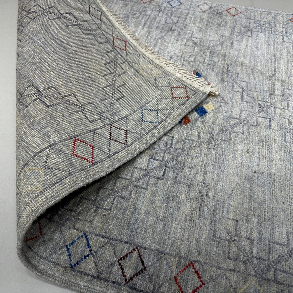 El Dokuma Gri Modern Yün Yolluk Halı (75x250 cm) - Görsel 2