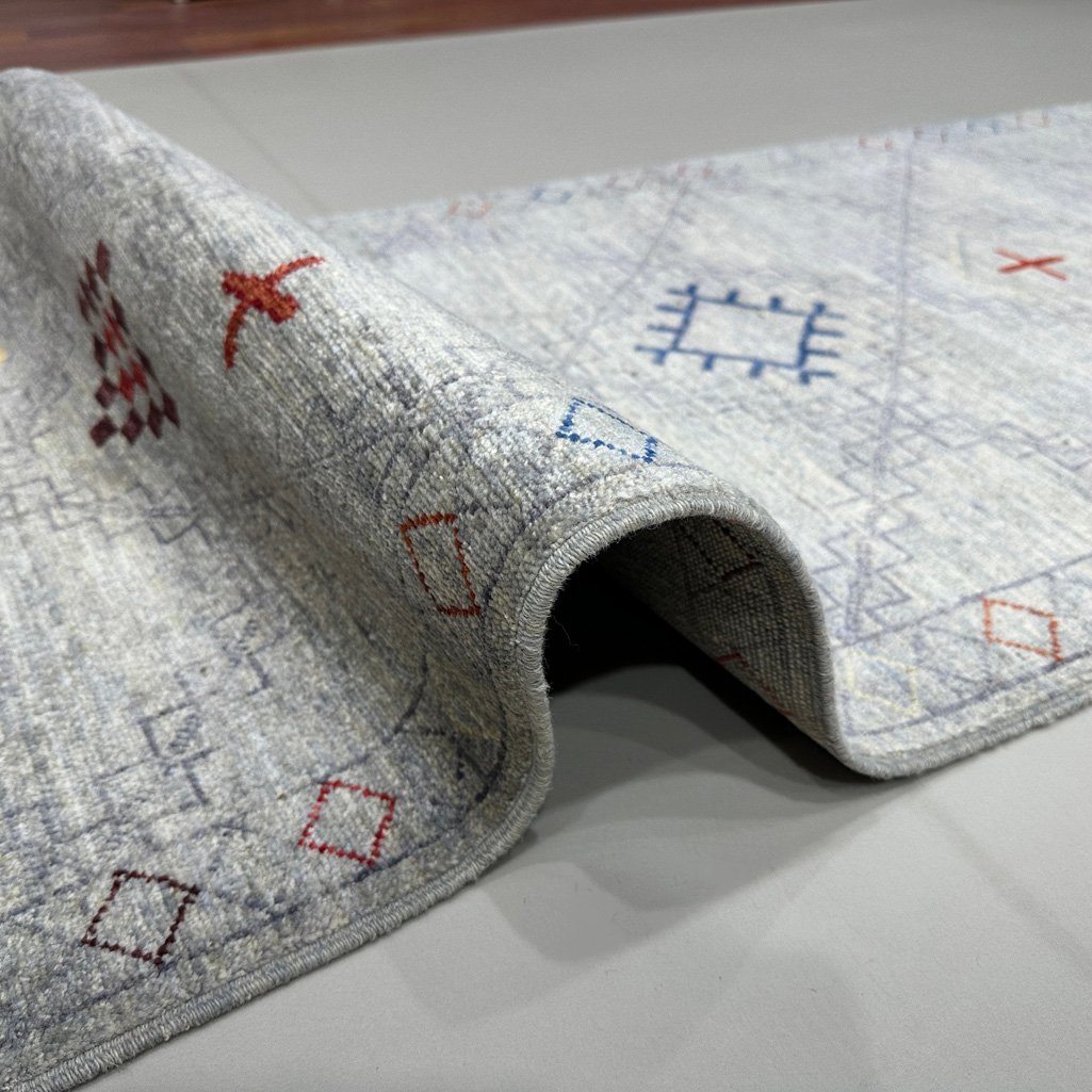 El Dokuma Gri Modern Yün Yolluk Halı (75x250 cm) - Görsel 4