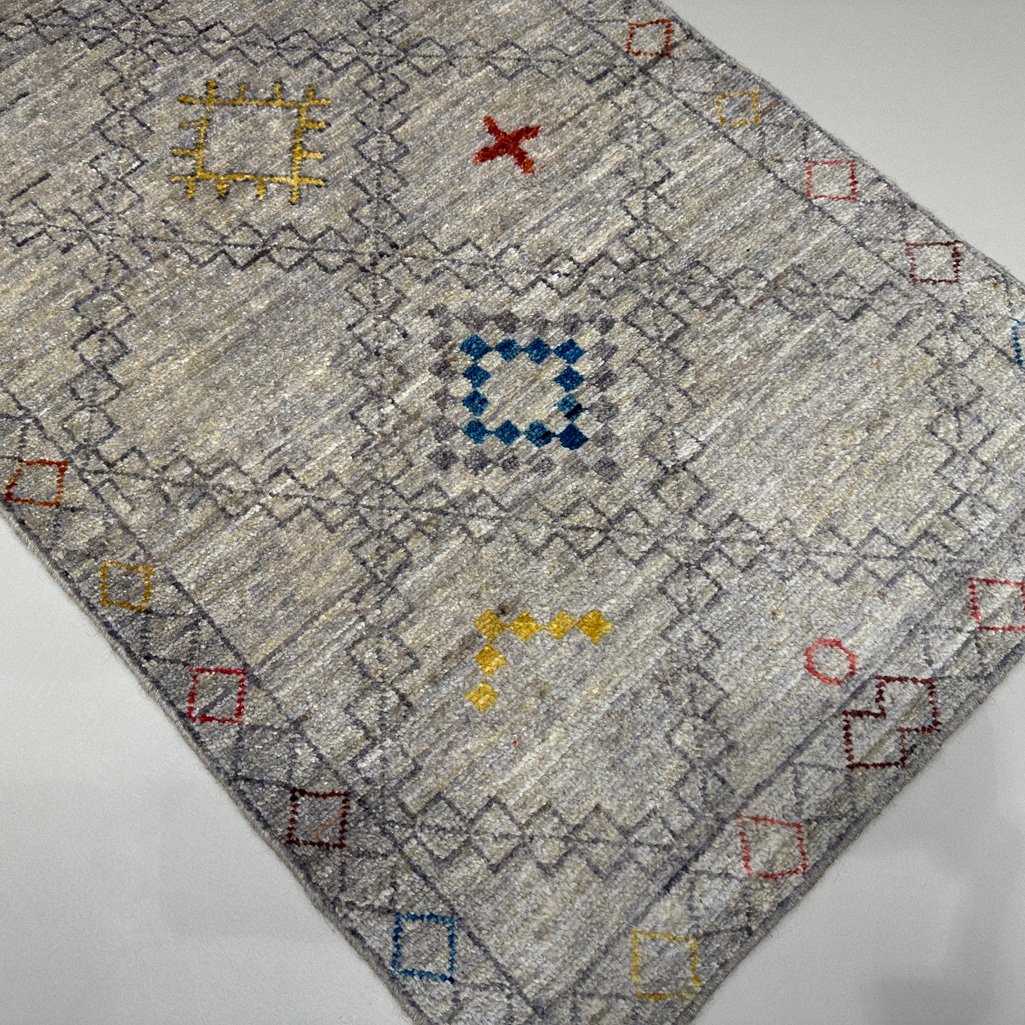 El Dokuma Gri Modern Yün Yolluk Halı (65x195 cm) - Görsel 7