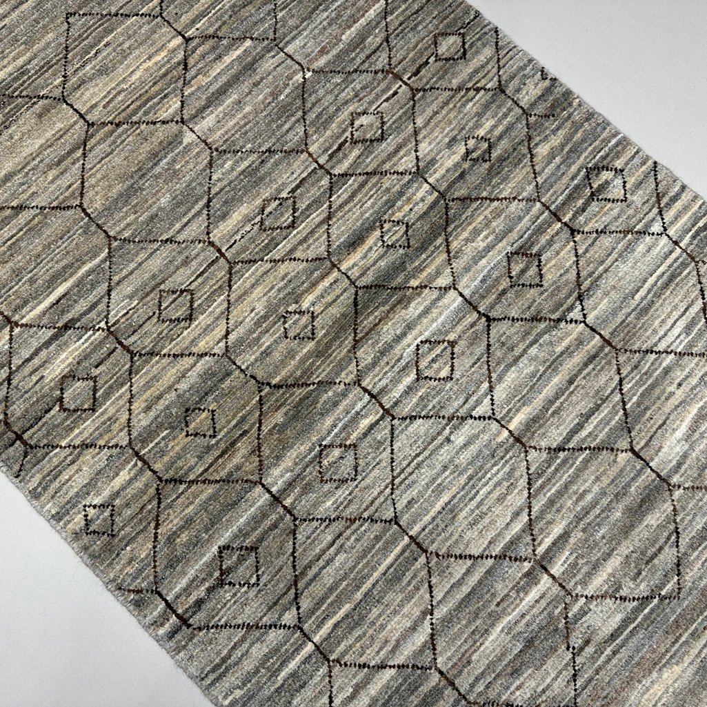 El Dokuma Natural Gri Yün İskandinav Yolluk Halı (70x240 cm) - Görsel 2