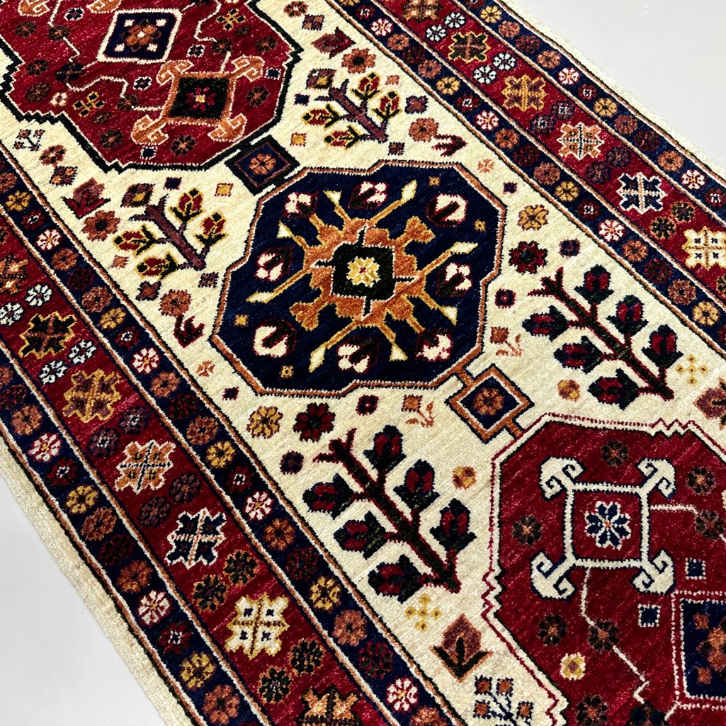 El Dokuma Afgan Kabile Yün Yolluk Halı (90x390 cm) - Görsel 3