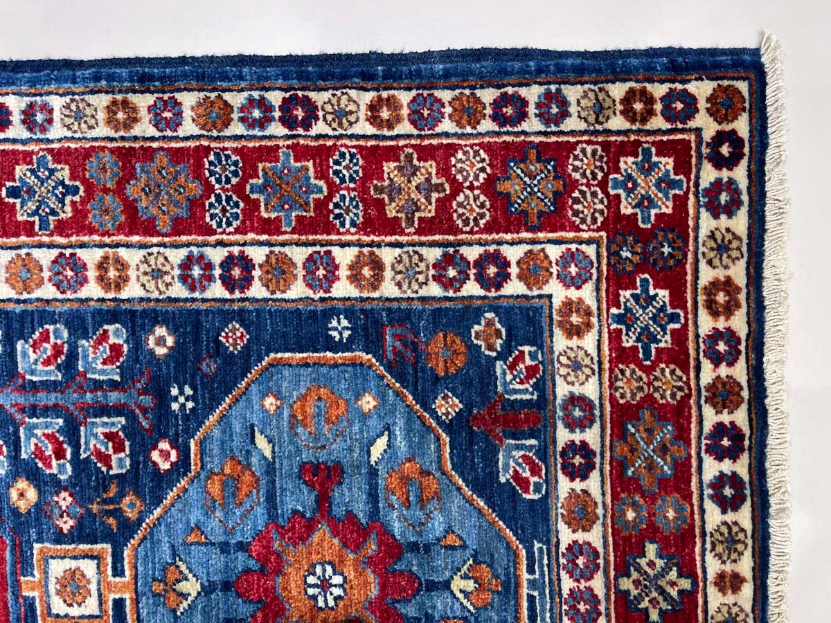 El Dokuma Lacivert Afgan Kabile Yün Yolluk Halı (80x390 cm) - Görsel 7