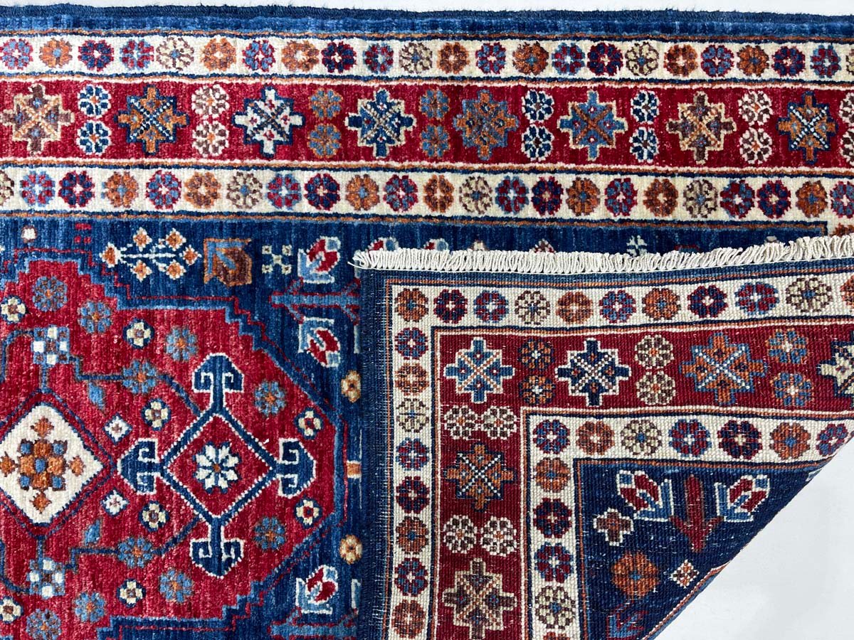 El Dokuma Lacivert Afgan Kabile Yün Yolluk Halı (80x390 cm) - Görsel 4
