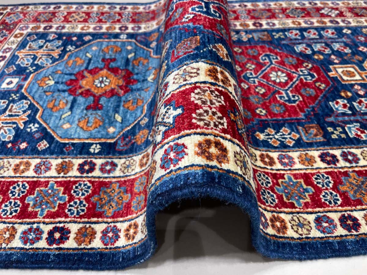 El Dokuma Lacivert Afgan Kabile Yün Yolluk Halı (80x390 cm) - Görsel 2