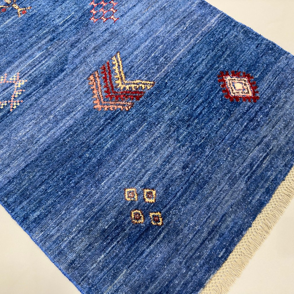 El Dokuma Mavi Modern Yün Yolluk Halı (85x390 cm) - Görsel 8
