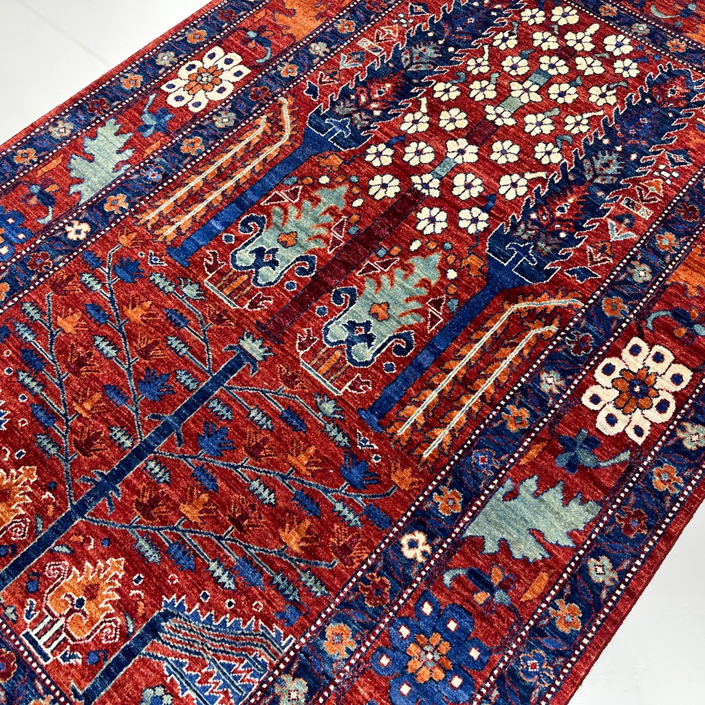 El Dokuma Ağaç Motifli Afgan Kabile Yün Halı (150x245 cm) - Görsel 2