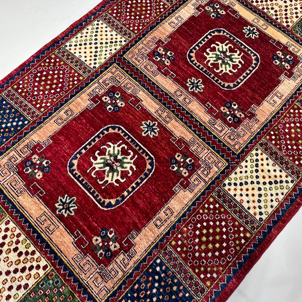 El Dokuma Afgan Kabile Kırmızı Yün Halı (120x200 cm) - Görsel 3