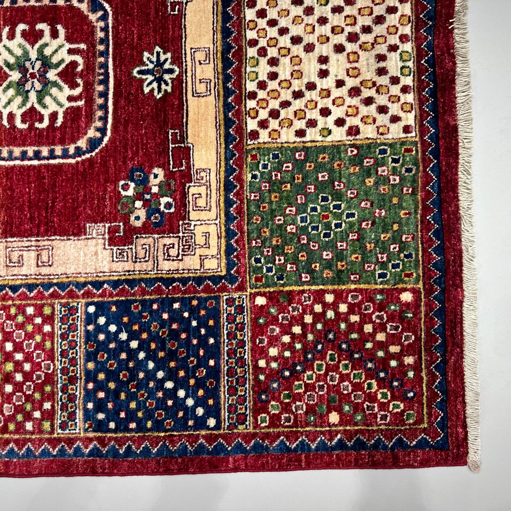 El Dokuma Afgan Kabile Kırmızı Yün Halı (120x200 cm) - Görsel 4