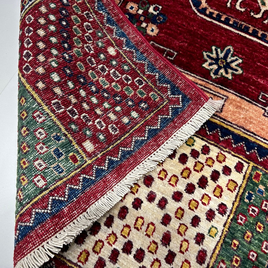 El Dokuma Afgan Kabile Kırmızı Yün Halı (120x200 cm) - Görsel 7