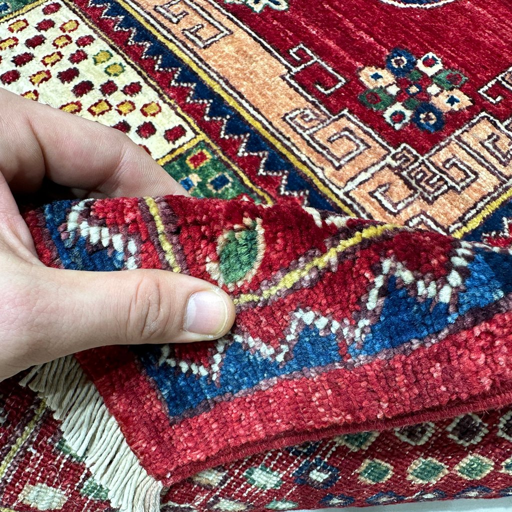 El Dokuma Afgan Kabile Kırmızı Yün Halı (120x200 cm) - Görsel 6